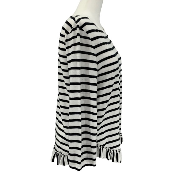 Kate Spade Broome Street Black and White Stripe Long Sleeve Ruffle Tee B10 - Picture 3 of 8